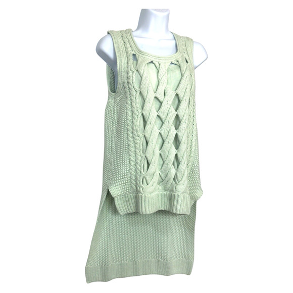 Asymmetric Cable Knit Tank Sweater Women M Seafoam Green Coastal Chunky Cozy Y2k - Picture 11 of 13